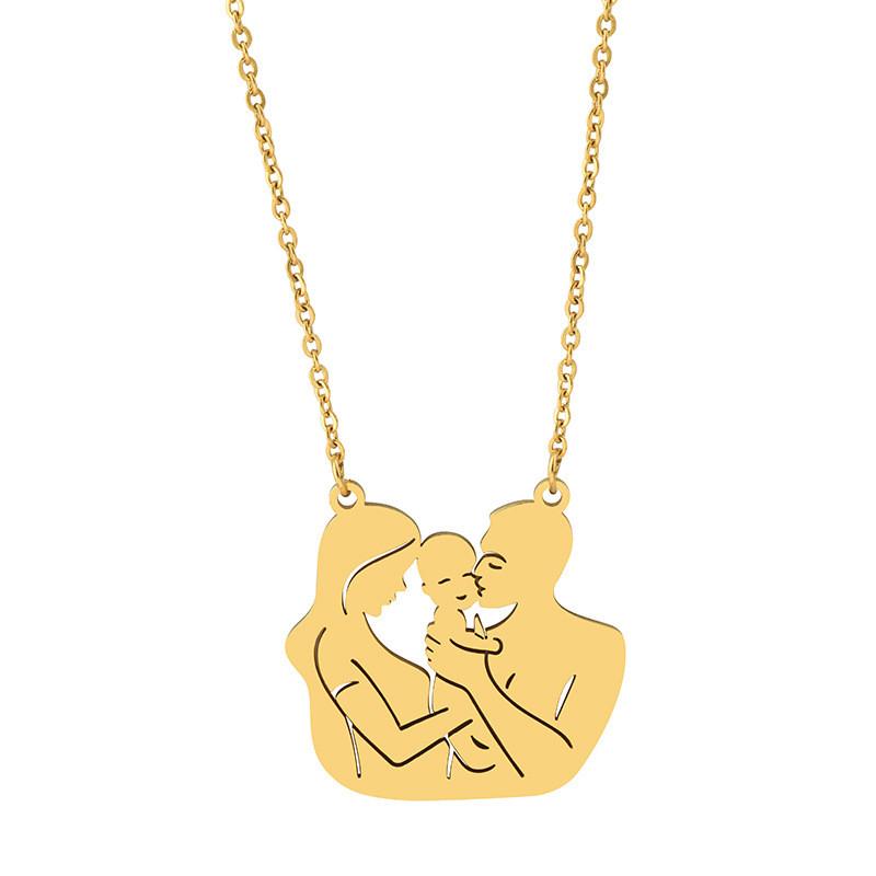 Highquality Polished Titanium Steel Family Necklace For Trendy Couples In Elegant Gold And Silver Colors