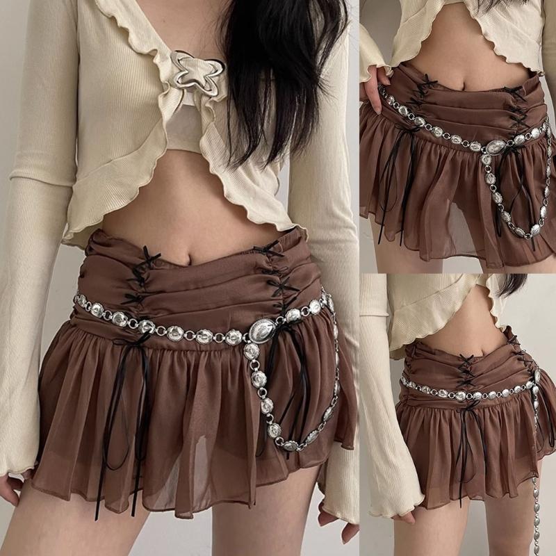 Böhmischer Damen Taillengürtel Dünne Kette im Ethno-Stil mit geschnallter runder Schnalle Dekorativer Damenkleid Metall-Taillengürtel