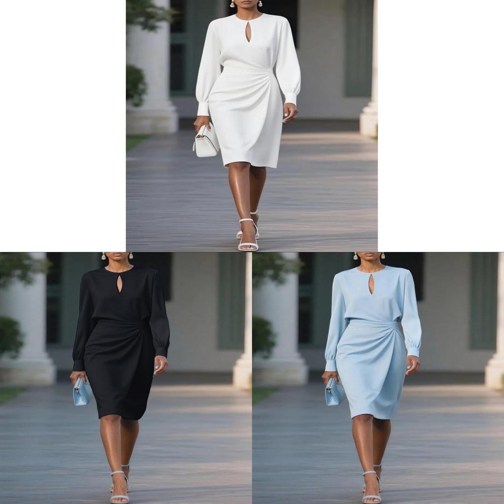 Elegant Knitted Dress With Pleats And Hollow Out Details For Office Wear Summer