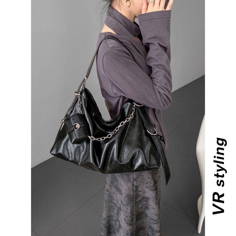 

Vrstyling Underarm Bag Sexy Commute Style Tote Bag Mother and Child Bag Casual Easiest for Match Retro Chain Crossbody Bag Black