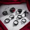 Gothic Totenkopf Ring Set Verstellbare Fingerringe Legierung Textur Dating Ringe Perfekt für Partys und Festivals Jeden Anlass