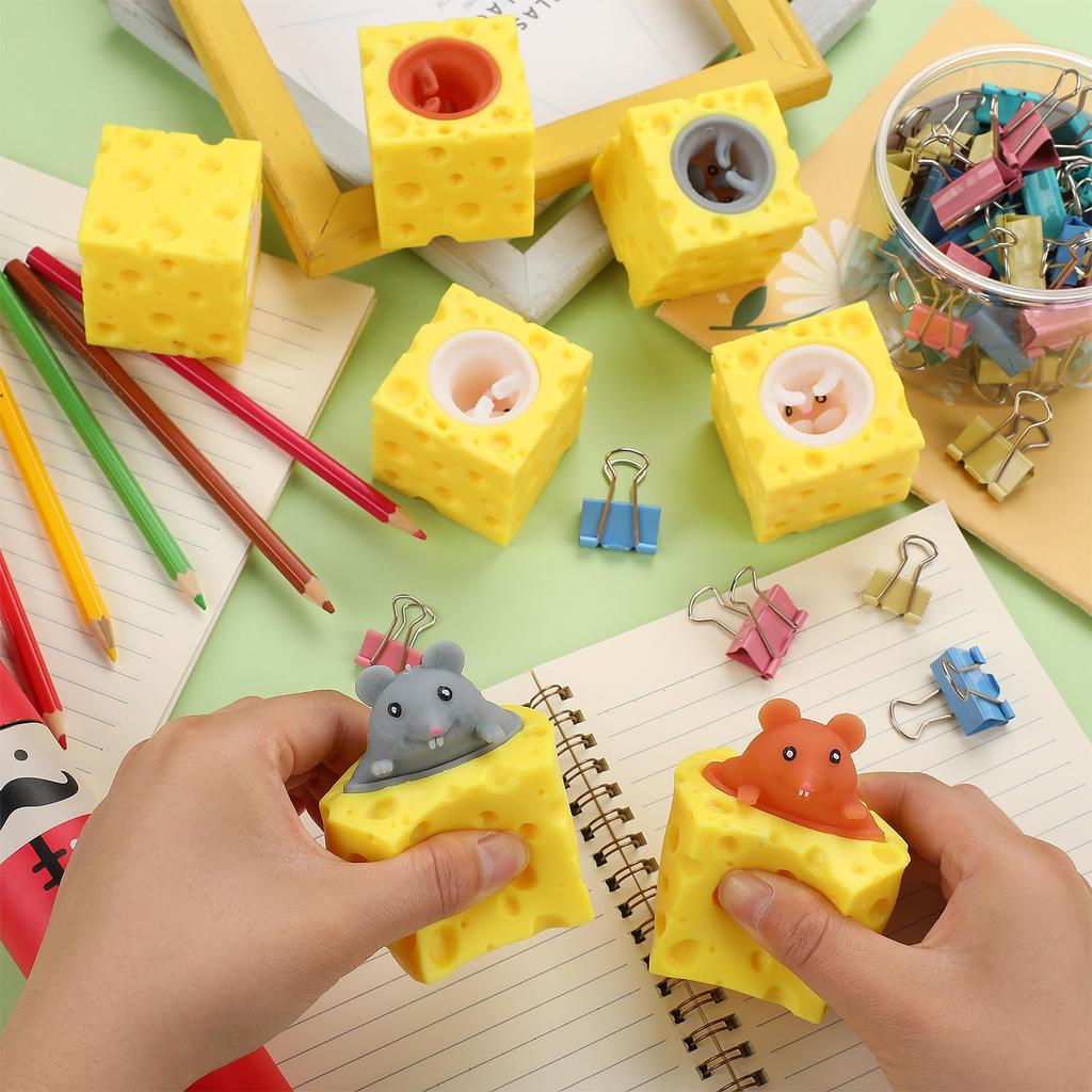 Vyskakovací legrační myš a sýrový blok mačkací antistresová hračka postavičky na schovávanou úleva od stresu fidget dárek pro děti dospělé
