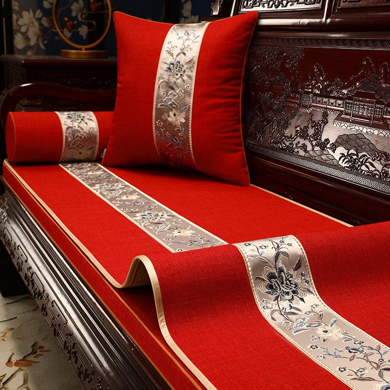 Chinese Wedding Mahogany Sofa Seat Cushion Cover Cloth Red Wedding Cover Towel Solid Wood Arhat Bed Sofa Cushion Cover