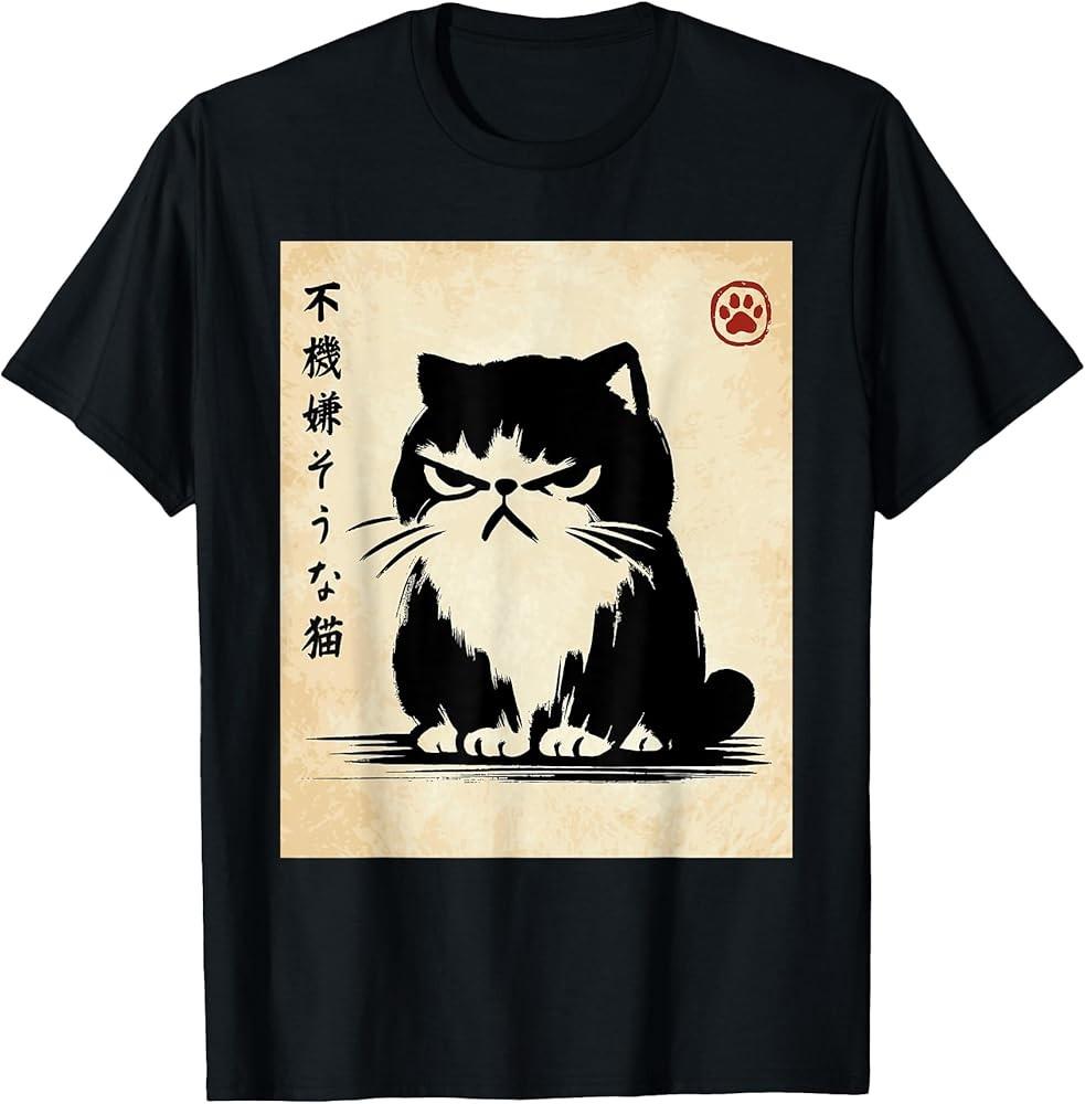 Kawaii Cat Anime Japanese Novelty Funny Cat TShirt Unisex T-Shirt XL