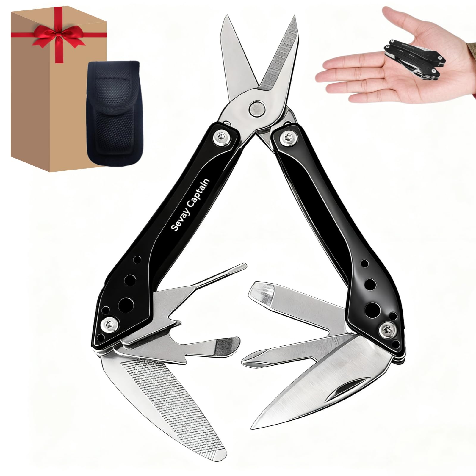 

Sevay Captain Portable EDC Multifunction Outdoor Survival Compact Foldable Stainless Durable Safety Includes Quality Guarantee Multi-Tool Scissors,