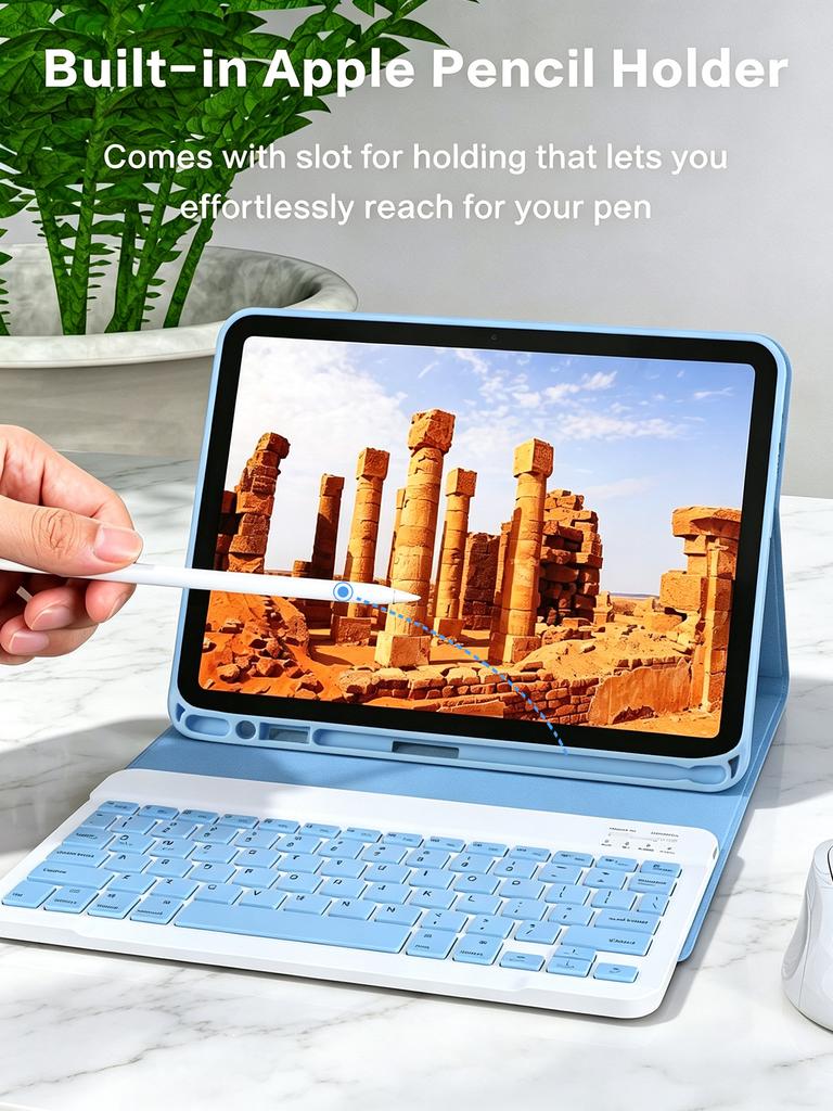Solid Blue Flip iPad Case with Detachable Magnetic Keyboard,Slim Kickstand&Pencil Slot,for iPad 7/8/9,Air 3 10.2/10.5"