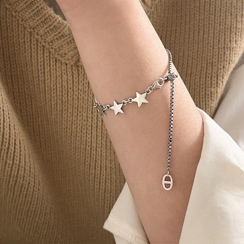 Simple Star Bracelet Metal Link Chain Charm Bracelet Fashion Adjustable Bangles Statement Jewelry for Women Girls