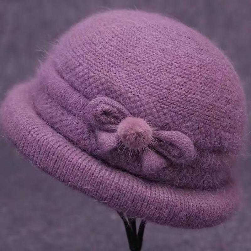 Herbst- und Wintermütze warme Kaninchenfell-Strickmütze Damen alte Dame Wollmütze Fleece-Glockenhut