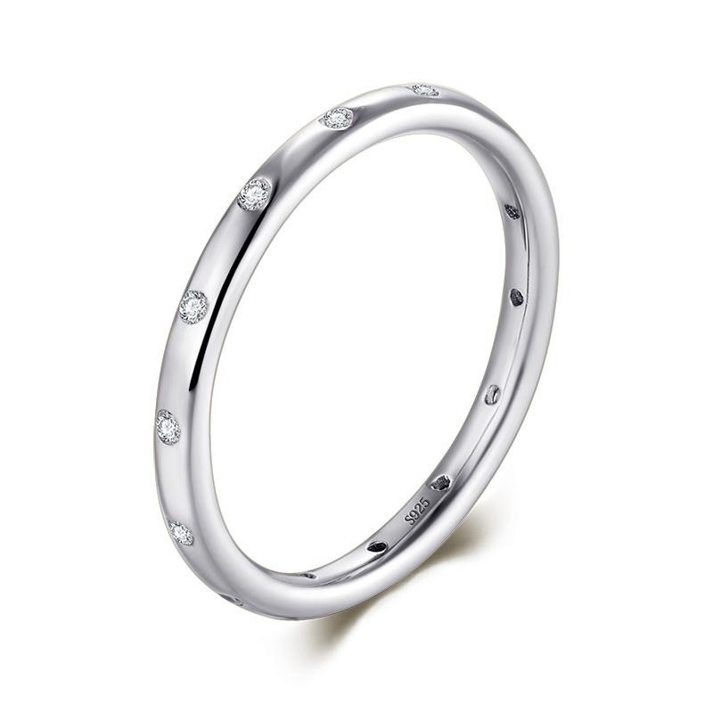 100% Echter 925er Sterlingsilber Stapelbarer Ring Klar Mode Einfach Zirkonia Hochzeit Für Frauen Echter Klassischer Schmuck