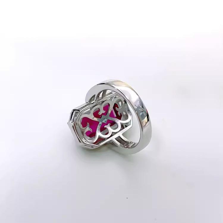 Luxury Red Corundum Pendant with High-Carbon Diamond & Blue Spinel Ring Stud Earrings Gemstone Set for Women