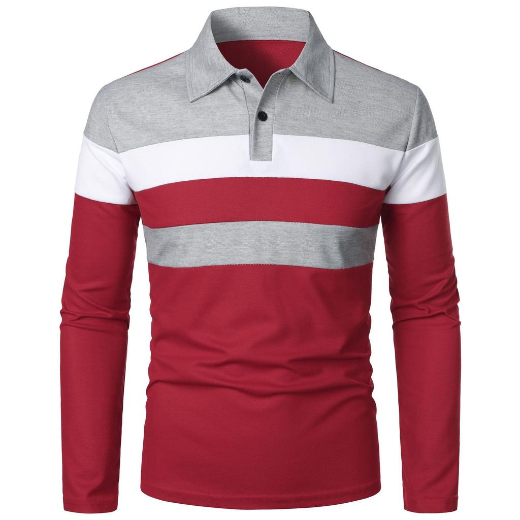 Moda Uomo Taglie Forti Primavera e Autunno Top a Righe Color-Block Camicia a Maniche Lunghe con Bottoni e Collo a Revers