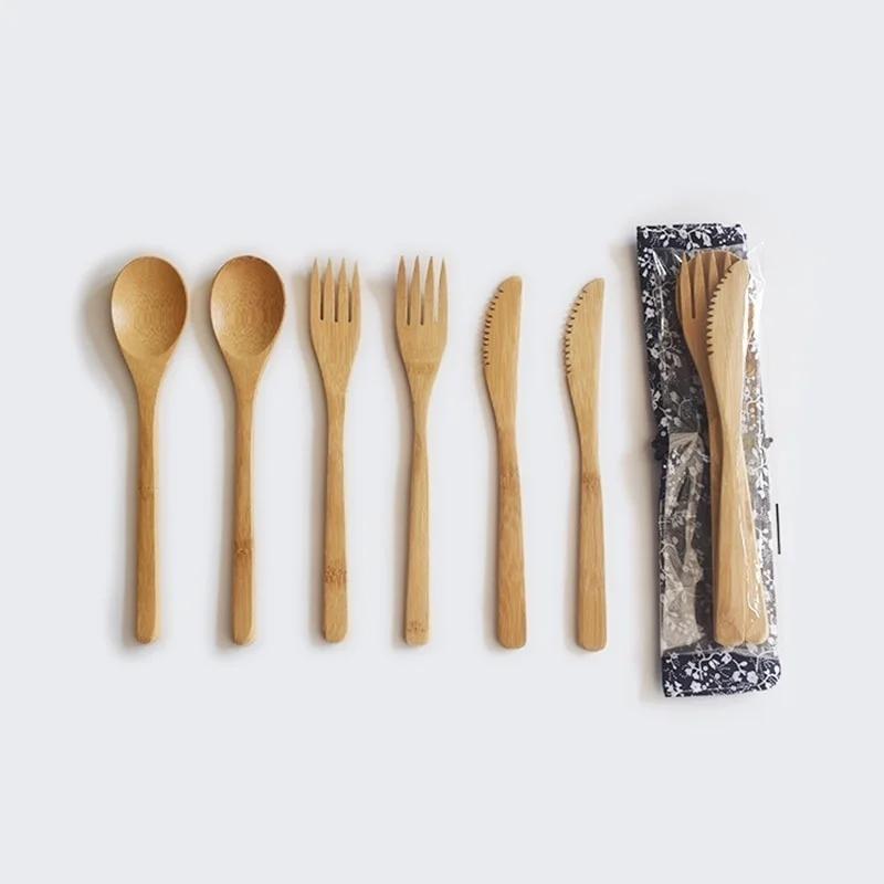 3Pc/set Wooden Dinner Set Bamboo Fork Knife Soup Teaspoon Cutlery Dining Table Cooking Tools Kitchen Utensil Dinnerware Sets