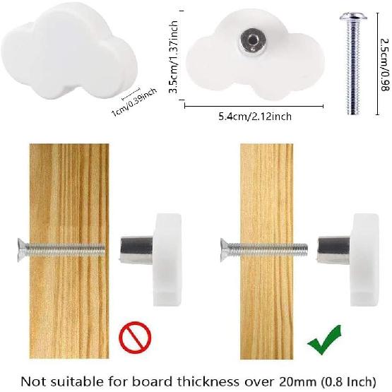 6PCS Soft Rubber Cloud Shape Drawer Knobs, Cabinet Knobs, Dresser Knobs, Kitchen Cabinets (White)