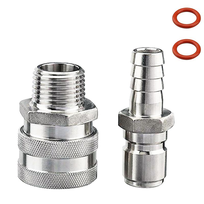 1/2"NPT Beer Quick Disconnect Set, 1/2 " Barb 304 Stainless Steel Quick Disconnect Kit Moonshine Fitting Connectors HomeBrewing