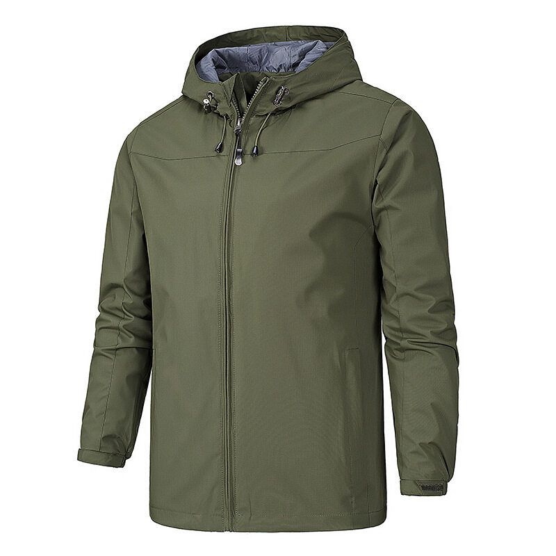 Men's Windproof and Waterproof Lightweight Jacket Outdoor Sports Plain Color Hooded Jacket