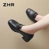 ZHR Women's Square Toe Chunky Heel Leather Loafers