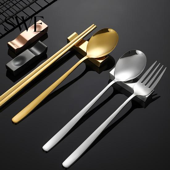 Chopstick Rest Groove Design Mirror Polished Fork Holder Easy To Clean Cutlery Chopsticks Stand Stainless Steel Chinese Style Dinner Spoon Dining Room