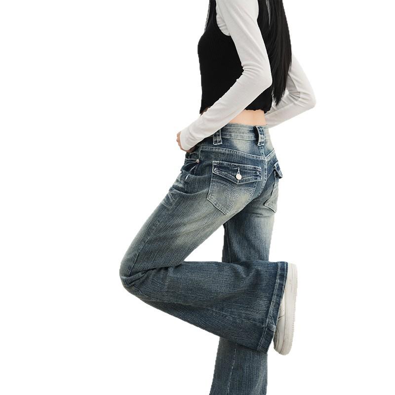 2025 Women's Low Waist Stretch Flare Jeans - Retro Whiskered Micro Flare