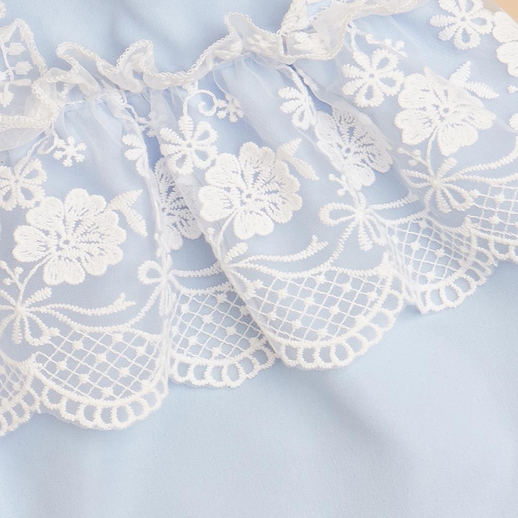 Summer Light Blue Dog Dress with Lace Decoration, Sleeveless Princess Dog Girl Clothes for Small Dogs/Cats Party Costume Attire