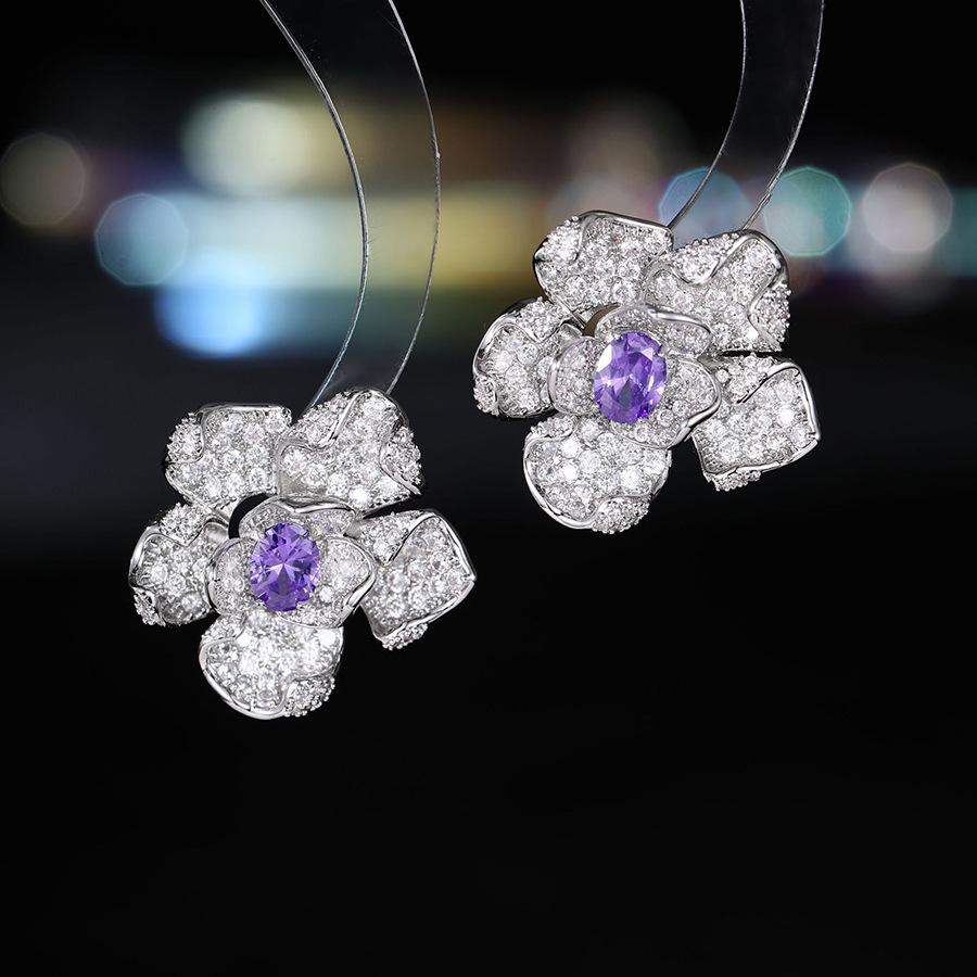 

Light luxury high-end camellia flower earrings s9 elegant temperament versatile dinner dress ear jewelry