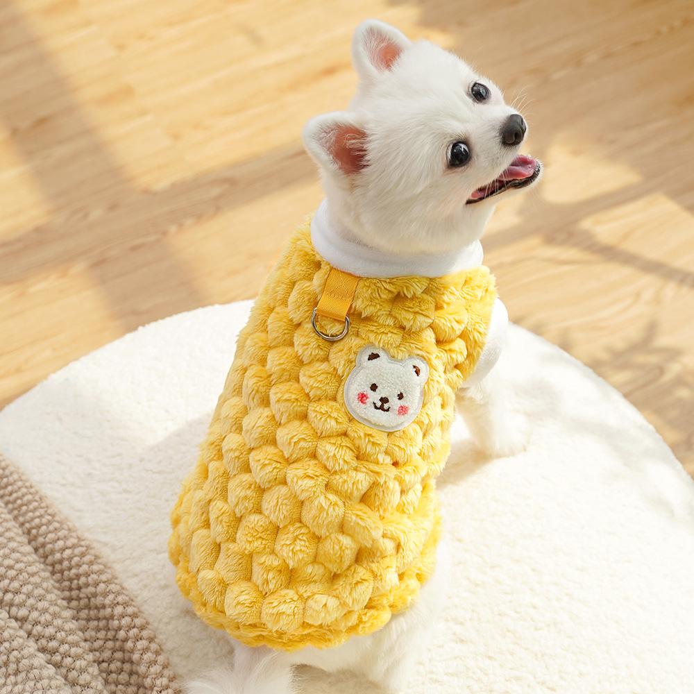 Winter  Dog Clothes with Buckle Sweet Bear Print Pet Plush Sweater for Small Dogs Pomeranian Chihuahua Puppy Button Jacket