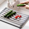 Kamelun Dish Over the Stainless Drainer, Sink, Foldable, Tri-Fold, Steel, Neat, Compact, Rust-Proof, Antibacterial, Kitchen, Wide, 5532.5cm