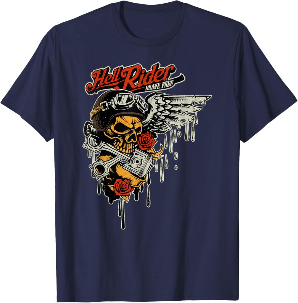 Retro Hell Rider Skull Biker Chopper Motorcycle TShirt 100 Cotton ONeck Short Sleeve Summer Casual Mens Tshirt Streetwear