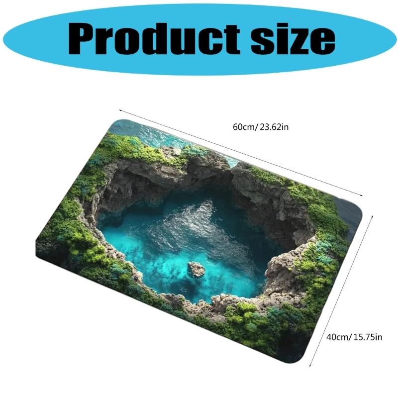 3D Optical Illusion Rug Nonslip Floor Mat for Indoor and Outdoor Use Cave Stone Visual Illusion Doormat for Living Room