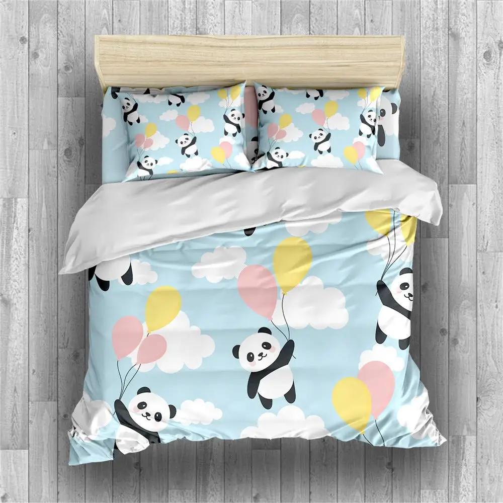Panda King Full Bedidng Set Kids Romantic Bedding Set Cartoon Animal Duvet Cover Bicycle Balloon Dragonfly Polyester Quilt Cover