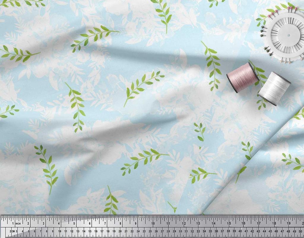 Soimoi Purple Poly Crepe Fabric Pecan Leaves Fabric Prints By Metre 42 Inch