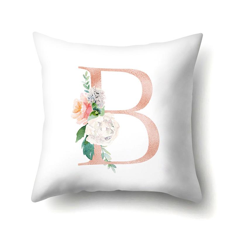 Polyester Pillowcase Home Pink Floral Decorative Print Pillowcase 26 English Letter Cushion Cover