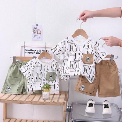 Korean Style Boys' Summer Two-Piece Suit - Short-Sleeved, Full Print for Small To Medium-Sized Kids