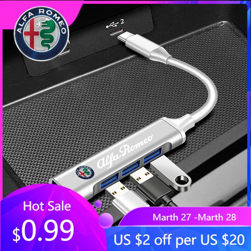 For Alfa Romeo USB 3.0 HUB 4 in 1 Type C Adapter For Alfa Romeo 159 147 156 166 Giulietta Giulia Mito Stelvio Brera Spider Car A zw8