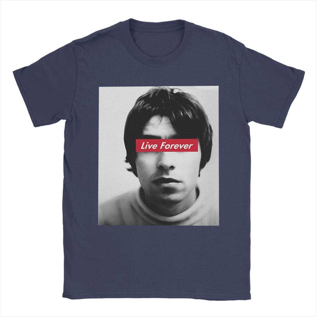 Printed O-Oasis Live Forever T-Shirt Men's Cotton Short Sleeve Crewneck Summer Top Tee