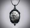 Gothic Bat Cemetery Charm Necklace For Women Man Fashion Witch Jewelry Accessories Gift Cemetery Glass Pendant Rope Chain Choker