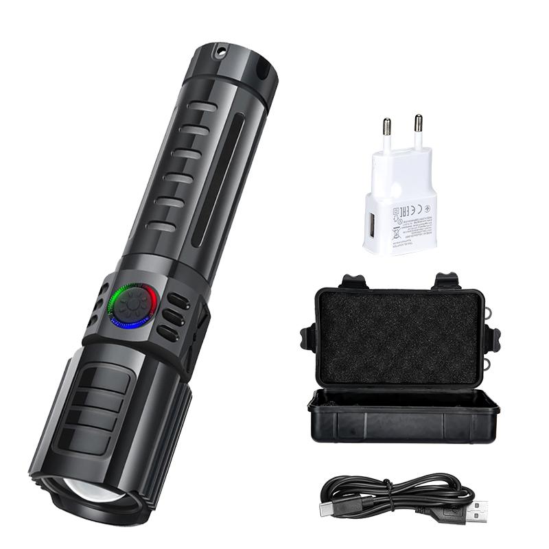 High Power 2000LM LED Flashlight Built-in Battery USB Rechargeable Strong Light Tactical Torch Outdoor Camping Hiking Lantern