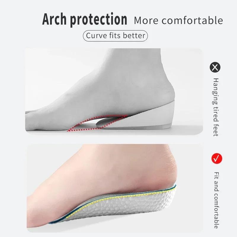 Arch Support Height Increase Insoles Half Pads Orthopedic Breathable Memory Foam 7 Points Lifts Shoe Pads Flat Feet Support