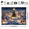 1 Set of Festive Christmas Village Backdrop | Comfortable Snowy Scene with Fir Trees and Wooden Houses | 100% Polyester fiberZL