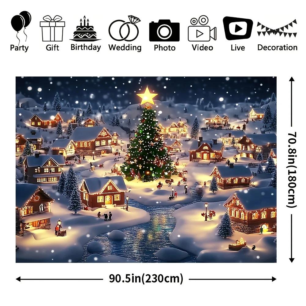 1 set of festive Christmas village backdrop | Comfortable snowy scene with fir trees and wooden houses | 100% polyester fiberZL