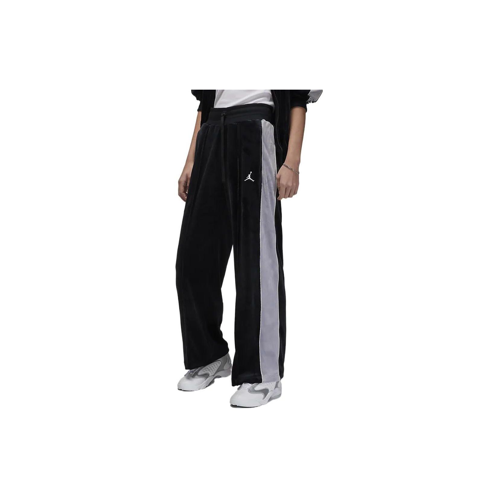 

Jordan Solid Color Brand Logo Embroidery Velvet Drawstring Casual Pants Women Bottoms Black DV1405-010