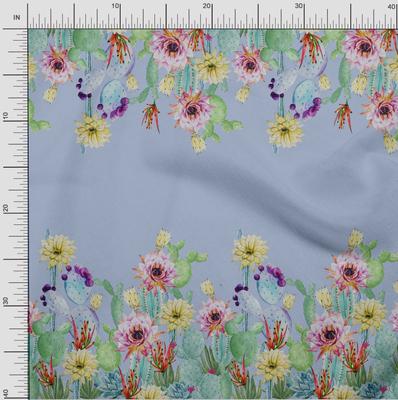 בד כותנה פלקס פרחוני וקקטוס בד הדפסת פאנל BTY 40 אינץ'