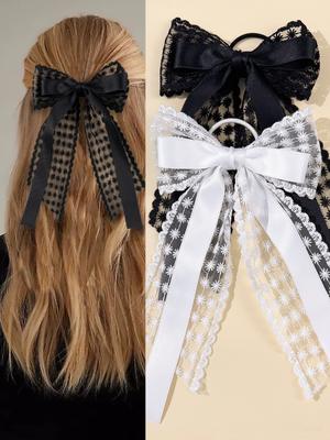 Große Spitzenschleife, Band, Stirnband, zusammengebundene Haare, Gummiband, Französisch elegant und hochwertiges Haaraccessoire