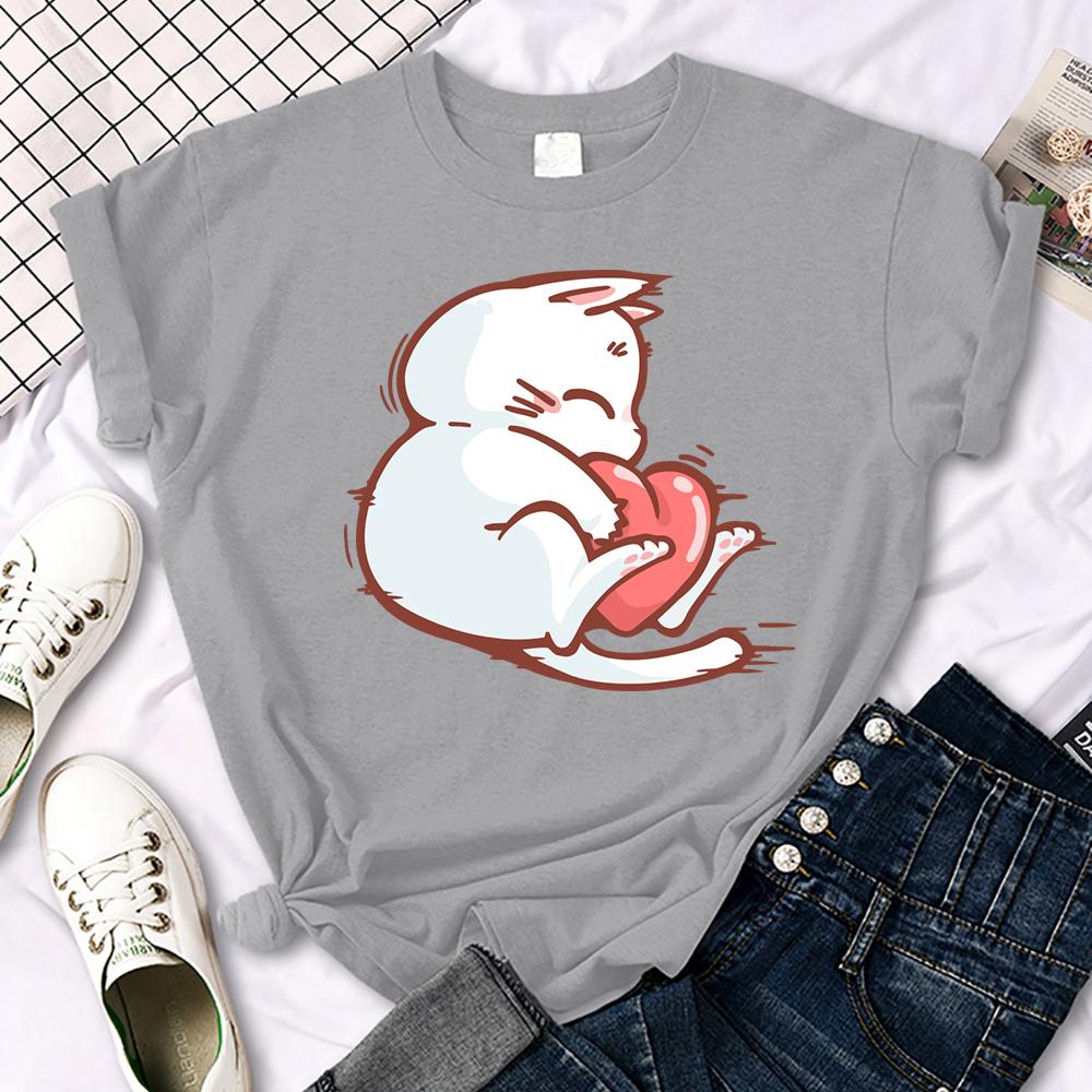 Embrace The Red Heart White Cat Summer 3D Printing Women T-Shirt Hip Hop Soft T Shirts All-Match Y2K Clothing O-Neck Casual Streetwear