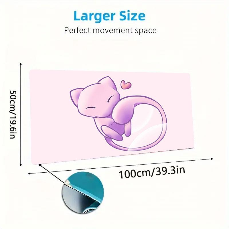 Mew Cartoon Mouse Pad, Large Gaming Desk Mat, Non-slip XXL Mousepad for Laptop & Tablet, Mini PC Playmat with Stitched Edges