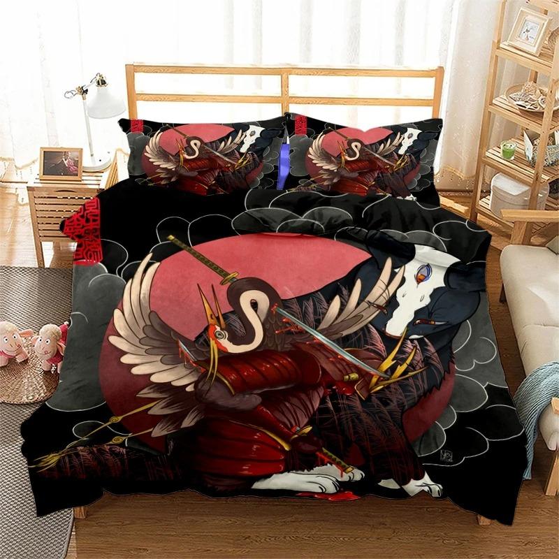 

Комплект постельного белья с 3D-принтом «Татуировка самурая и кота» Пододеяльники Наволочки Цельный стеганый плед Комплекты постельного белья Кровать K580 EU single(135x200cm)