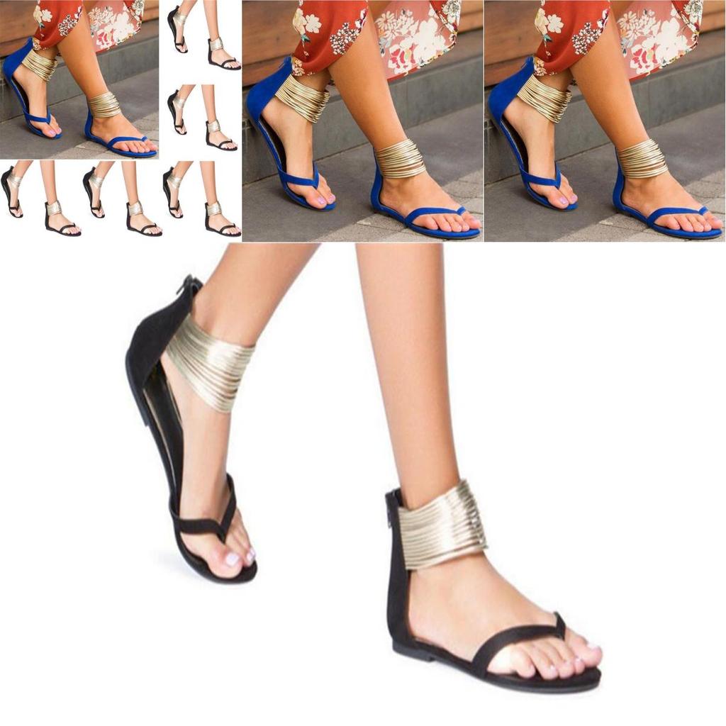 Premium Quality Women's Summer Open Toe Ankle Strap Flats Sandals With Zipper Design For Effortless Elegance