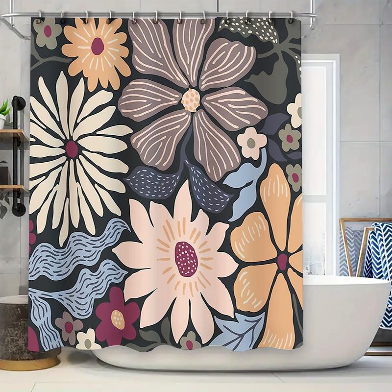 

Floral Shower Curtain Botanical Nature Pattern Bathroom Decor Waterproof Fabric Vintage Farmhouse Style Modern Wall Hanging W60H190(CM)-1 Pcs