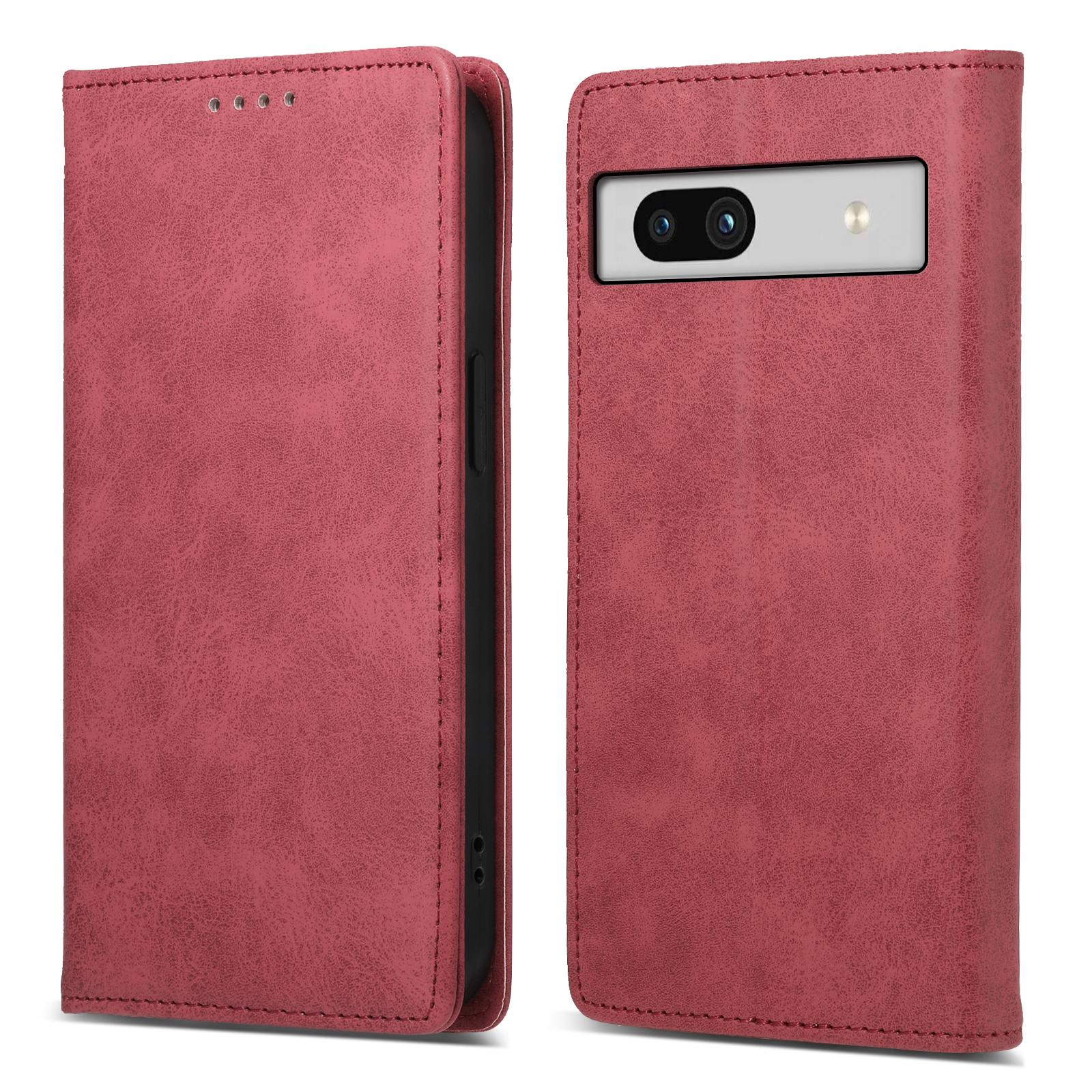 

DF-05 For Google Pixel 7a Scratch Proof Solid Color Leather Phone Case RFID Blocking Wallet Stand Cover Red
