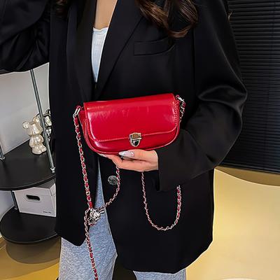 Eenvoudige Veelzijdige Kettingtas voor Dames, Koreaanse Modetrend Rode Kleine Vierkante Handtassen Zomer High-end Casual Messenger Bags