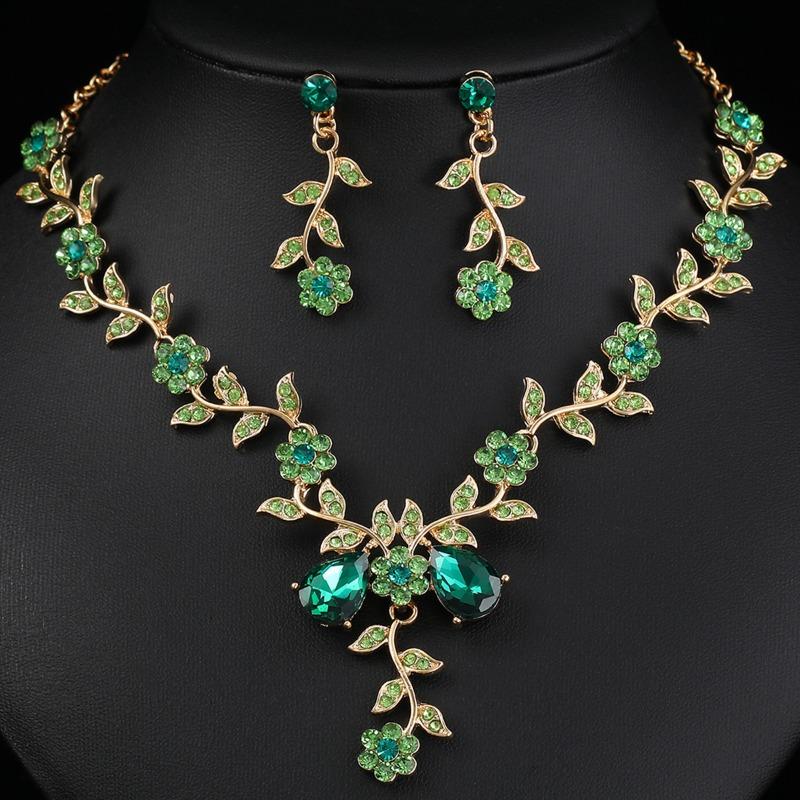 GemChic Women's New Exquisite Alloy Branch Flower Crystal Rhinestone Drops Collarbone Necklace Earrings Two Piece Set Birthday Christmas Jewelry Gift